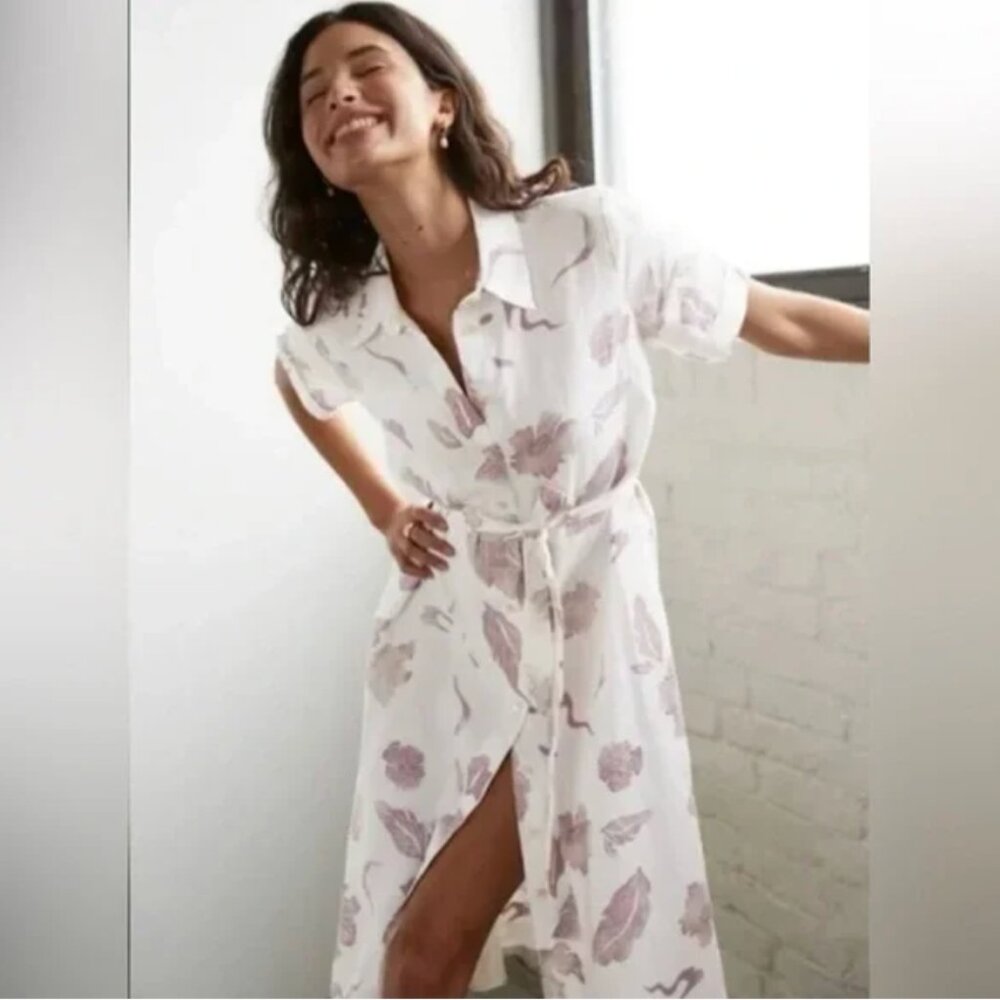 Wilfred White & Pink Floral Eleta Linen Button Down Midi Sundress - Size XS